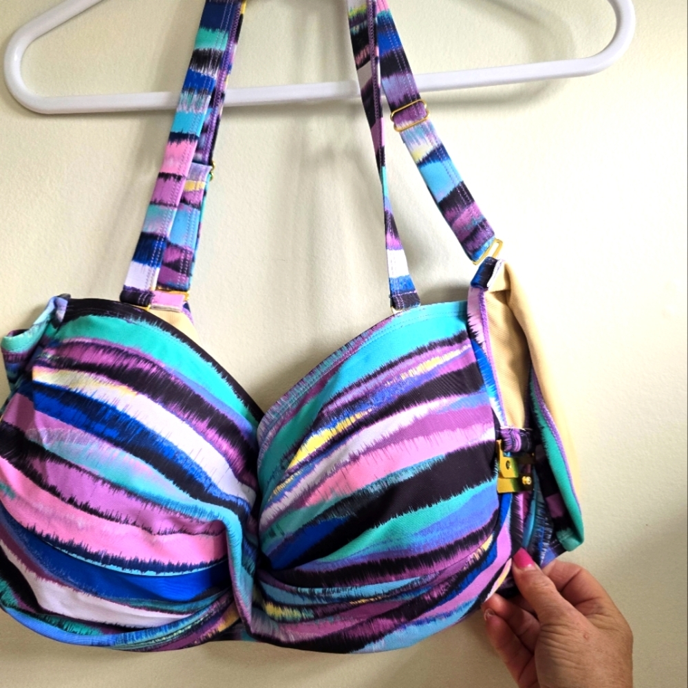 Colorful Covertible Striped Bikini Top Fits 44DD